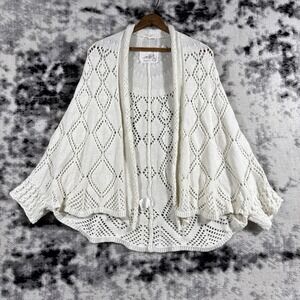 Angel Of The North Cardigan Womens Size Extra Small Ivory Open Knit Cotton